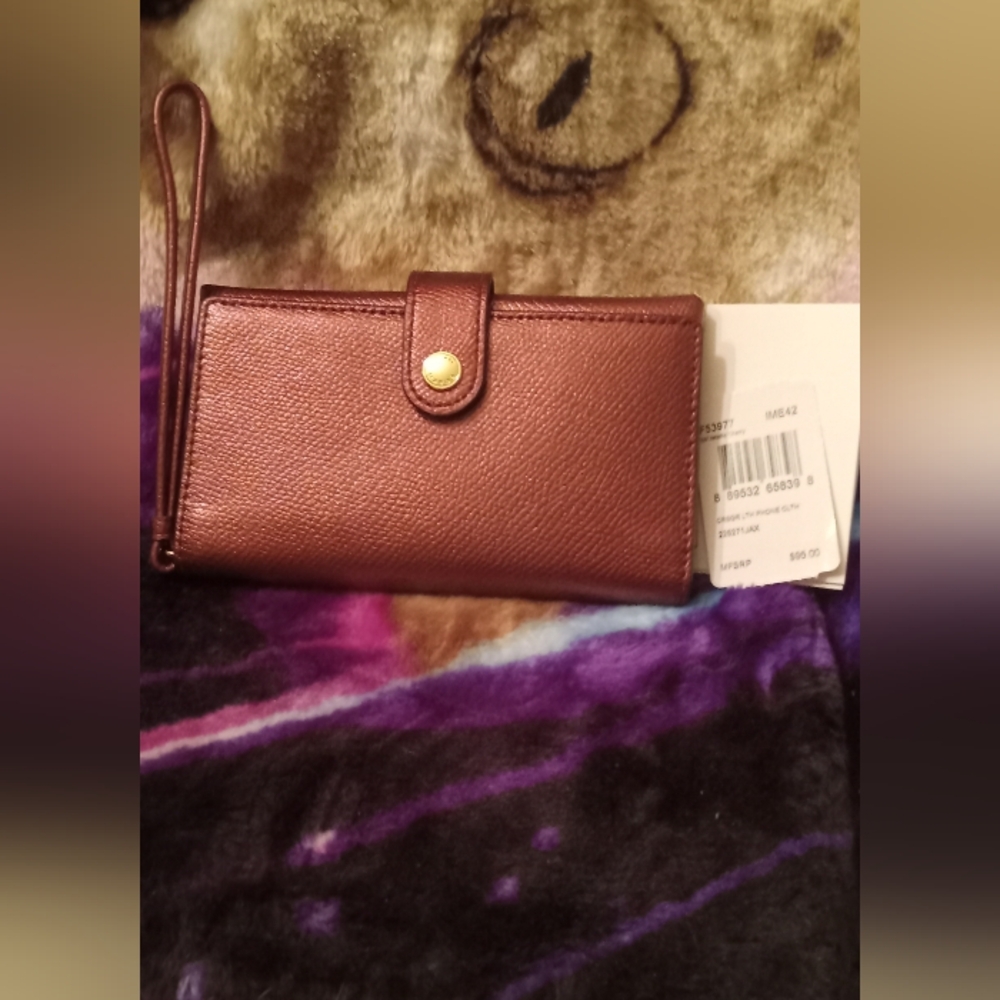 Coach Metallic Cherry Leather Phone Clutch Wristlet/Wallet NWT